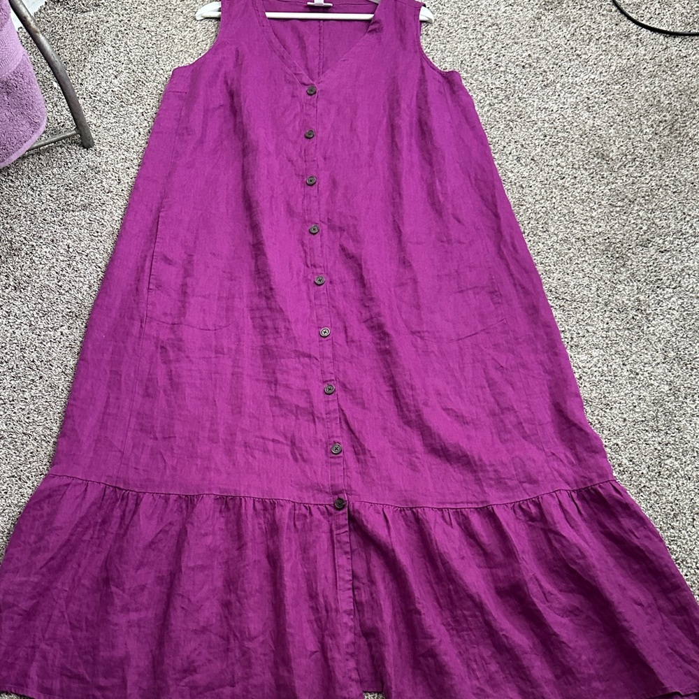 J Jill linen Purple Sleeveless Button-Down maxi Dress 2x travel casual outing - Picture 8 of 9